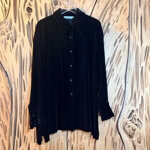 VTG 90s Compagnie Internationale Express Silk Velvet Top L Black Knotted Button